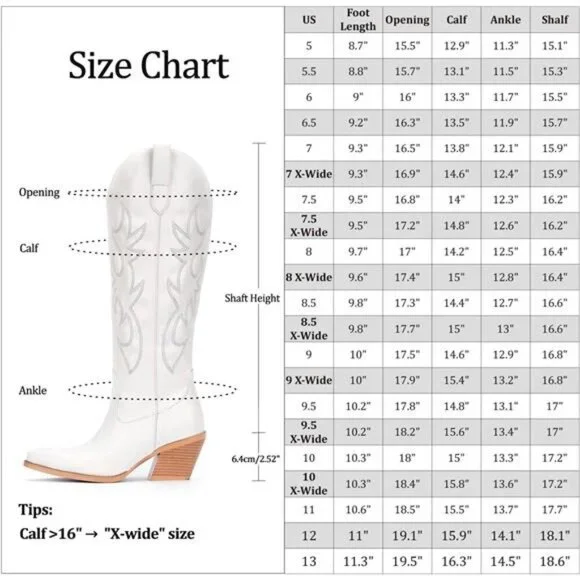 NEW Western Cowboy Boots for Women - Knee High Wide Calf Cowgirl Boots - Picture 6 of 6